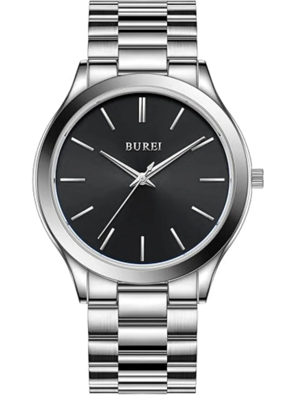 Men's Silver Black Analog Quartz Stainless Steel Waterproof Round Luxury Watch